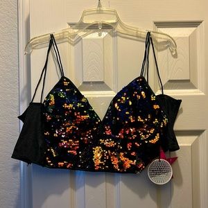 Milk & Honey New Sequin black triangle crop top